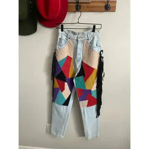 Vintage Deadstock Seruchi Suede and Leather Fringe High Waisted Jeans